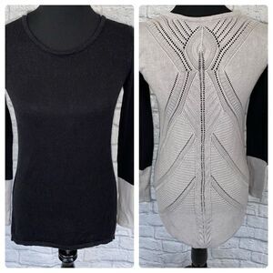 Nicole Miller women S color block longsleeve scoopneck sweater black/silver